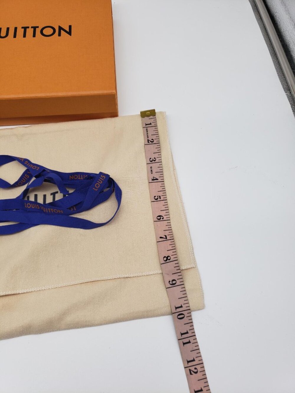 Authentic Louis Vuitton Orange Gift Box with Dust Bag & Blue Ribbon - Picture 11 of 16